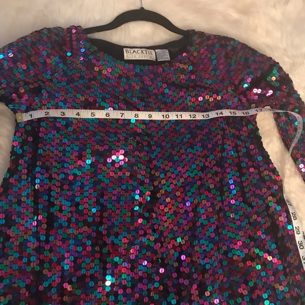Vintage Black Tie Oleg Cassini Sequin Cocktail Party Dress - Picture 6 of 8